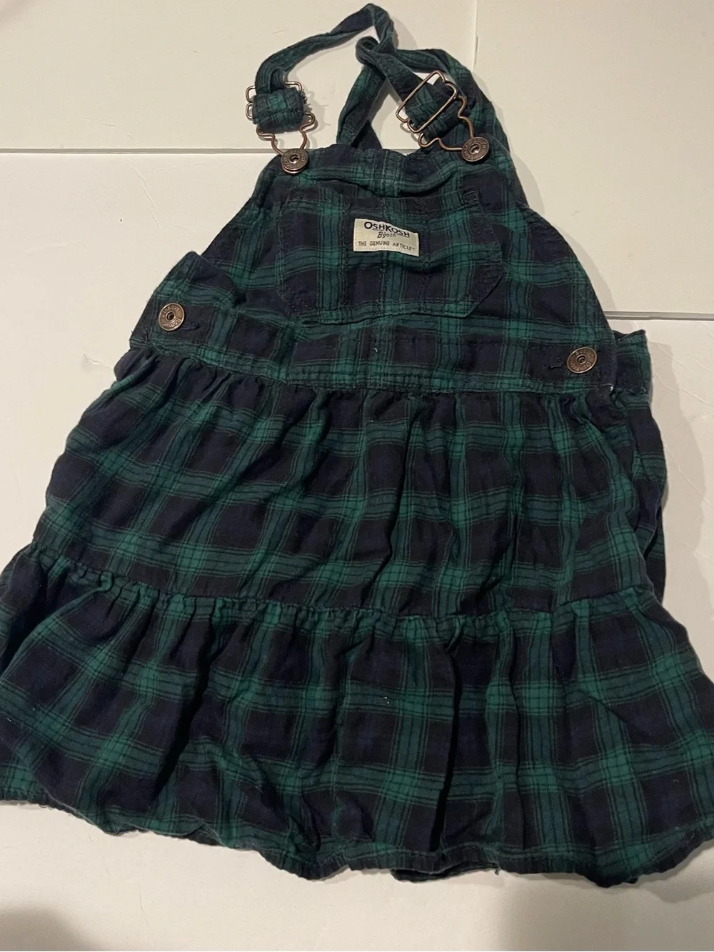 OshKosh B'gosh 4t Green and navy Plaid Girls' Pinafore overall dress tiered